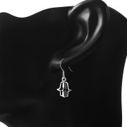 3D Hand Of Fatima Hamsa Sterling Silver Dangle Drop Hook Earrings, ep176